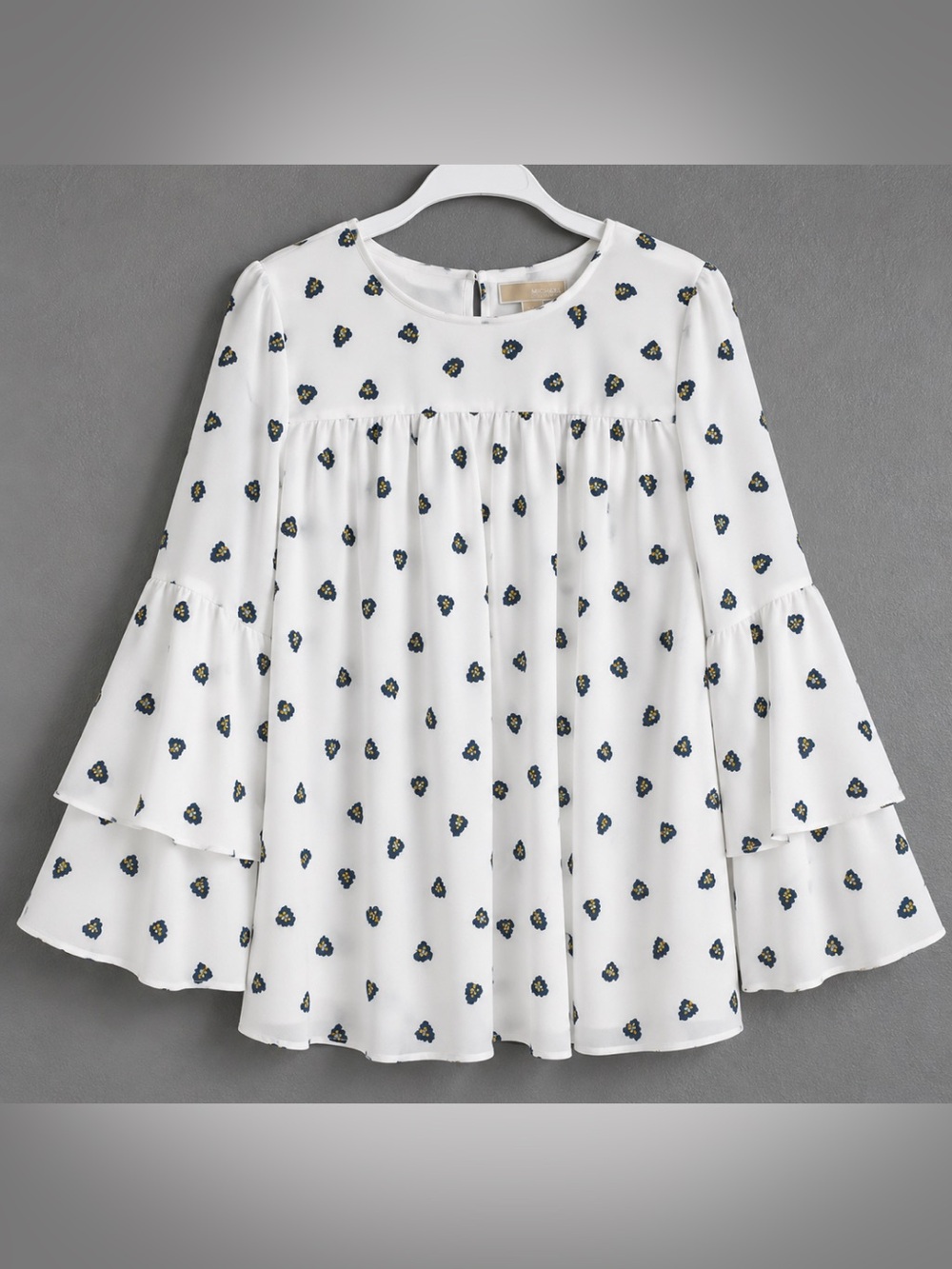 LOFT Outlet Heart Print Tiered Bell Sleeve Swing Blouse White Medium
